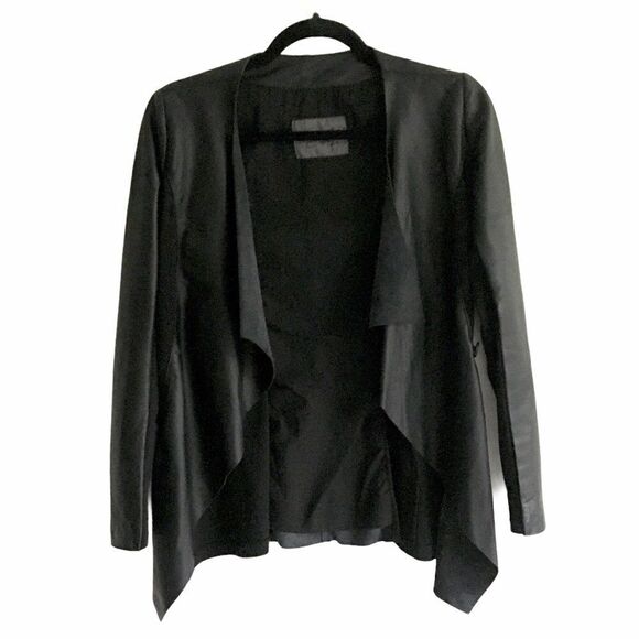 MADE IN ITALY Vera Pelle Leather Waterfall Blazer Jacket Black XS - Picture 2 of 5